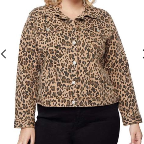 Kensie Leopard Print Denim Jacket Nwt 